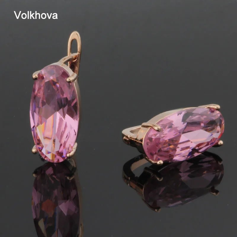New Fashion Earrings Cubic Zircon Stud Earrings Oval Shape 585 Rose Gold Color Big Earrings for Women Accessories Party Jewelry