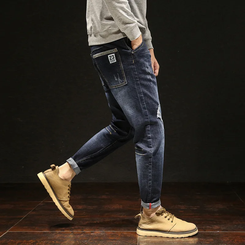 

Autumn New Style Jeans Men's Trend Plus-sized Elasticity Joint mi cai tie Bag Fat Capri Harem Pants Men's