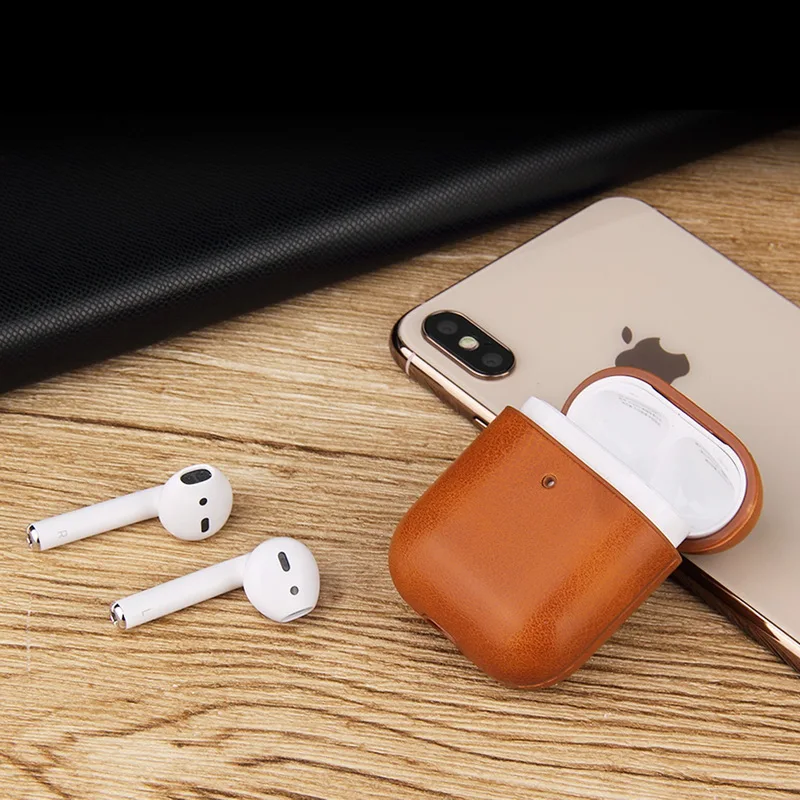 Роскошный кожаный чехол для Apple Airpods с 2 ремешками+ кожаный чехол s с кнопками, кожаный защитный чехол для Airpods