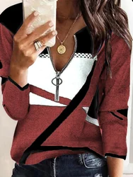 2022 impressão solta manga longa topo pulôveres casuais moletom com zíper feminino crewneck listrado moletom para primavera outono