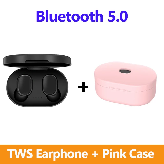 A6S TWS Bluetooth 5,0 наушники для Xiaomi Redmi Airdots беспроводные наушники стерео гарнитуры с шумоподавлением микрофон для iPhone huawei - Цвет: black and pink case