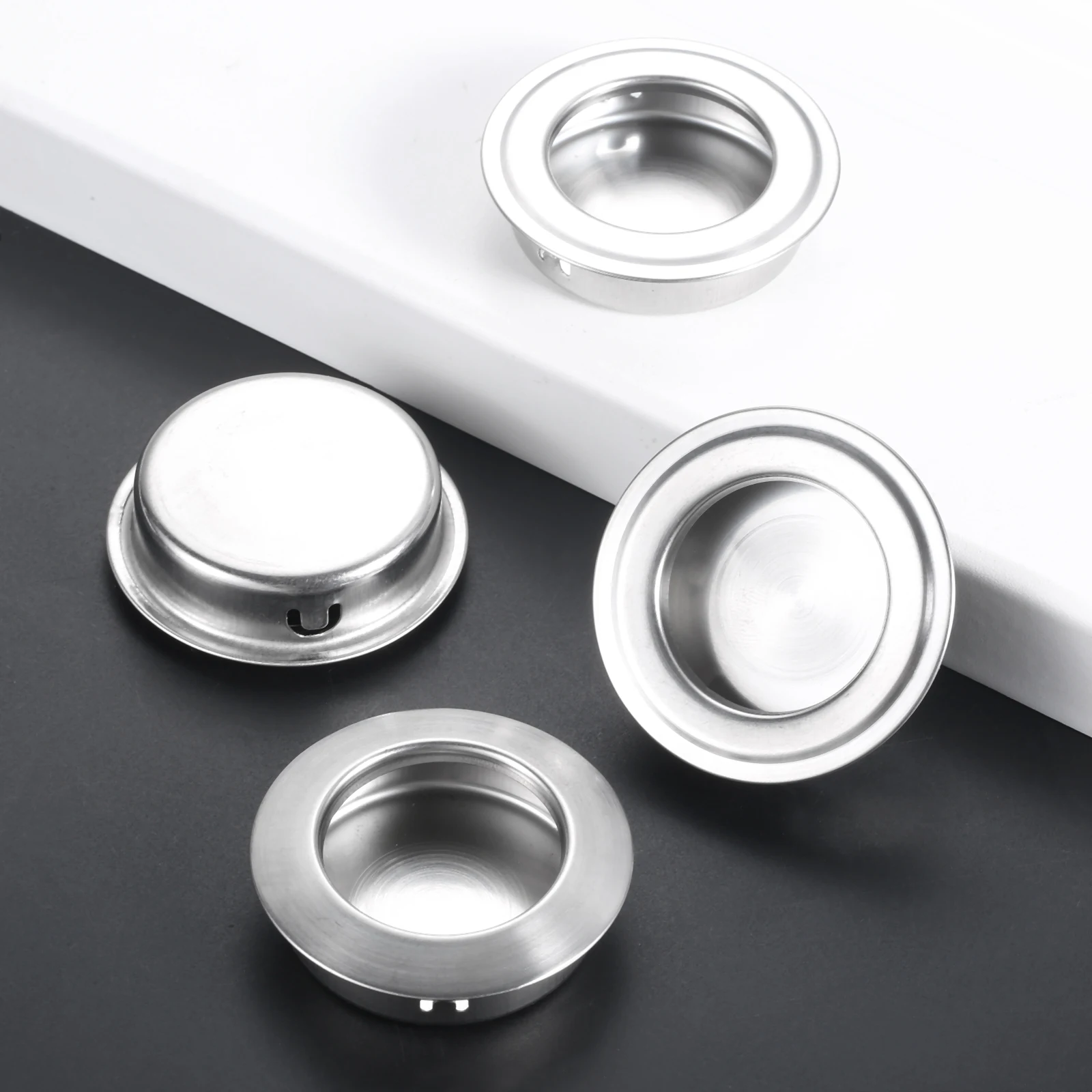 Description Picture 5 of item5Pcs Round Recessed Door Handles Stainless Steel Furniture Recessed Flush Pulls Finger Insert Sliding Drawer Handles Pulls