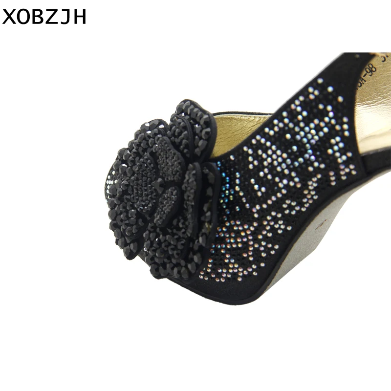 XOBZJH; Новинка года; Туфли-лодочки на платформе; женские туфли на высоком каблуке с пряжкой; роскошные свадебные вечерние туфли с открытым носком; модные пикантные женские туфли с черным цветком