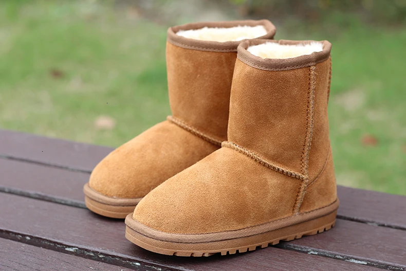 Детские зимние ботинки из натуральной кожи на Рождество; теплые детские ботинки из натуральной воловьей кожи в австралийском стиле; обувь для мальчиков и девочек; 21-35