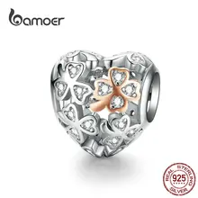Bamoer Lucky Clover Шарм в форме сердца для женщин люксовый бренд браслет 3 мм розовое золото цвет 925 пробы серебряные ювелирные изделия SCC1248