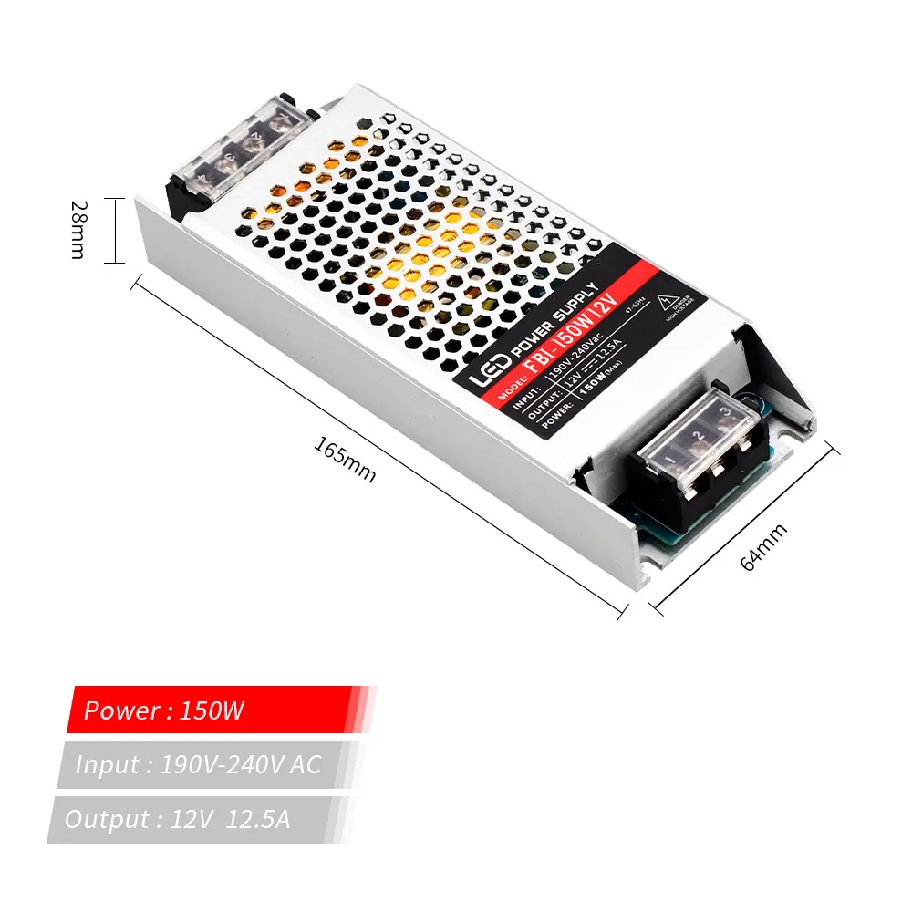150W Ультра тонкий источник питания DC12V 5A-25A AC190V-240V светодиодный драйвер 60 Вт 100 Вт 150 Вт 200 Вт 300 Вт для 5050 5730 Светодиодные полосы света переключатель питания - Цвет: 150W