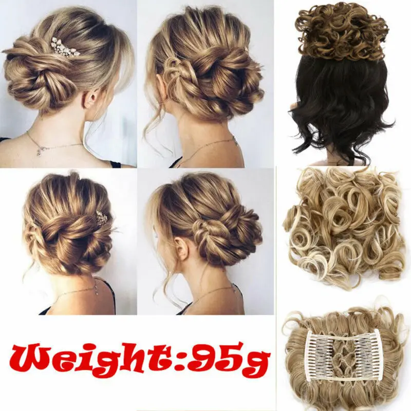 Новейшая мода большой гребень клип в вьющиеся волосы кусок шиньон updo Свадебные накладные волосы булочка