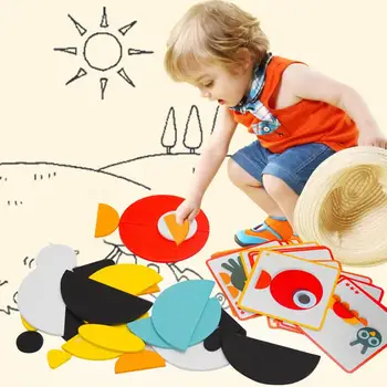 

DIY Wooden Jigsaw Puzzle Board Set Colorful Baby Montessori Educational Toys for Children Creativity Learning Developing Toy