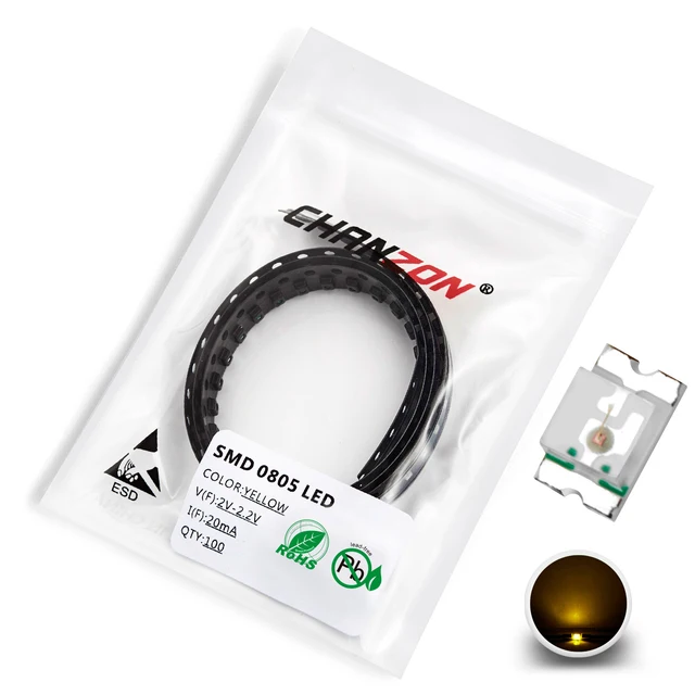 100pcs 0805 (2012) SMD LED Emitting Diode Kit Lamp Chip Light Beads Warm White Red Green Blue Yellow Orange UV Pink Micro 3V SMT 100pcs Yellow