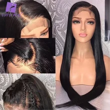 Шелковистые прямые волосы 13x6 Синтетические волосы на кружеве парики из натуральных волос для Для женщин бесклеевой с детскими волосами предварительно вырезанные натуральный черный индийские Реми волосы Luffy
