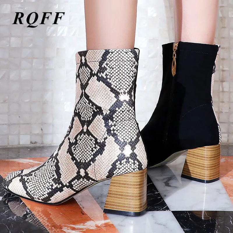 

Plus Size 33 46 Chelsea Ankle Boots Women Winter Shoes for Black Serpentine Pu Leather New Autumn Mixed Colors Block Heel Boot