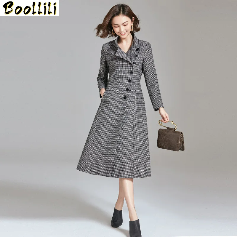 Boollili Abrigos Mujer Invierno 2020 размера плюс женское Шерстяное Пальто длинное клетчатое