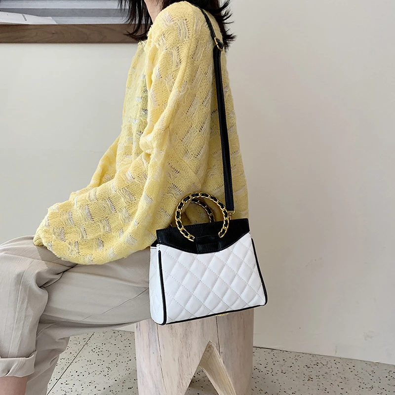 Early Autumn Loop Totes Tide Texture Diamond Lattice Style Big Capacity Single Shoulder crossbody bags for women | Багаж и сумки