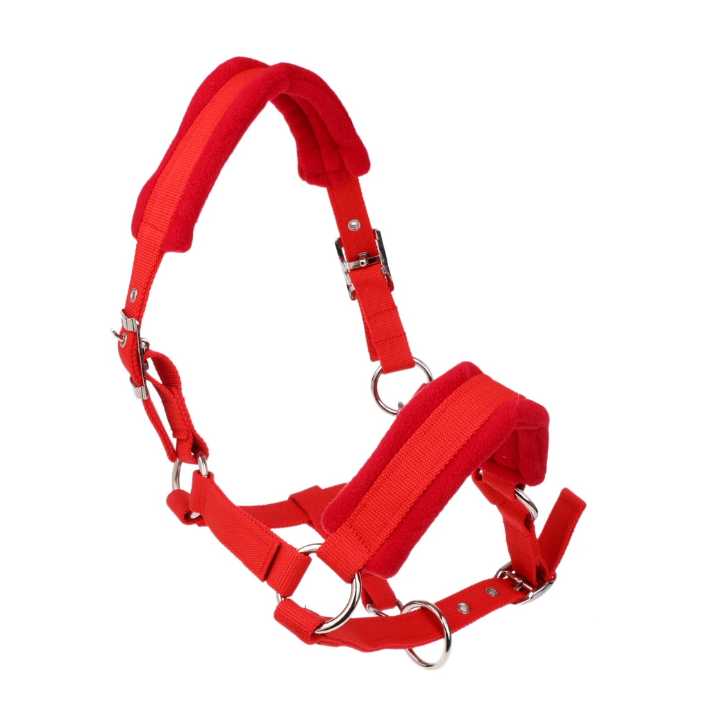 Soft Padded Adjustable Horse Head Collar Halter Middle Size Fits for 1.3-1.5m Height Horse and 2.5m Braided Horse Lead Rope