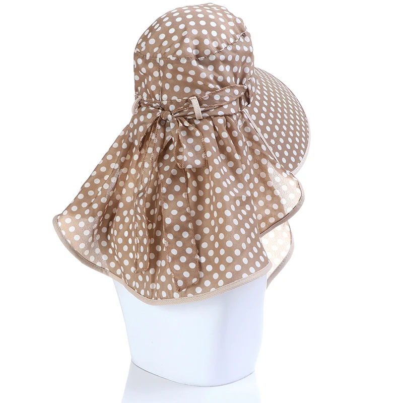 Cotton Dot Big Eaves Summer Hats For Women Fashion Casual Foldable Covered Face Neck Cycling Anti UV Sun Hat