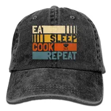 Унисекс Eat Sleep Cook Repeat Denim Jeanet бейсболка Регулируемая Солнцезащитная шапочка для мужчин или женщин