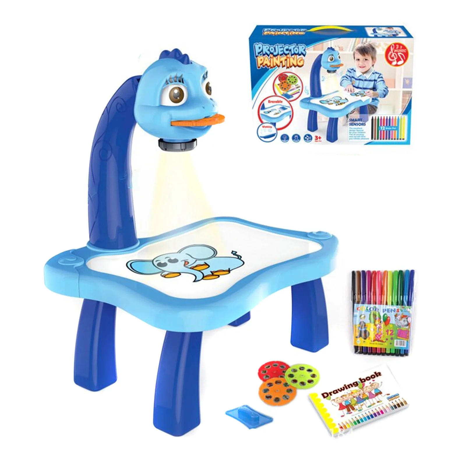 Kids Toy Painting Drawing Table Led Projector Music Toys Kids Arts and Crafts for Children Notebook Pen Office Toddler Toy