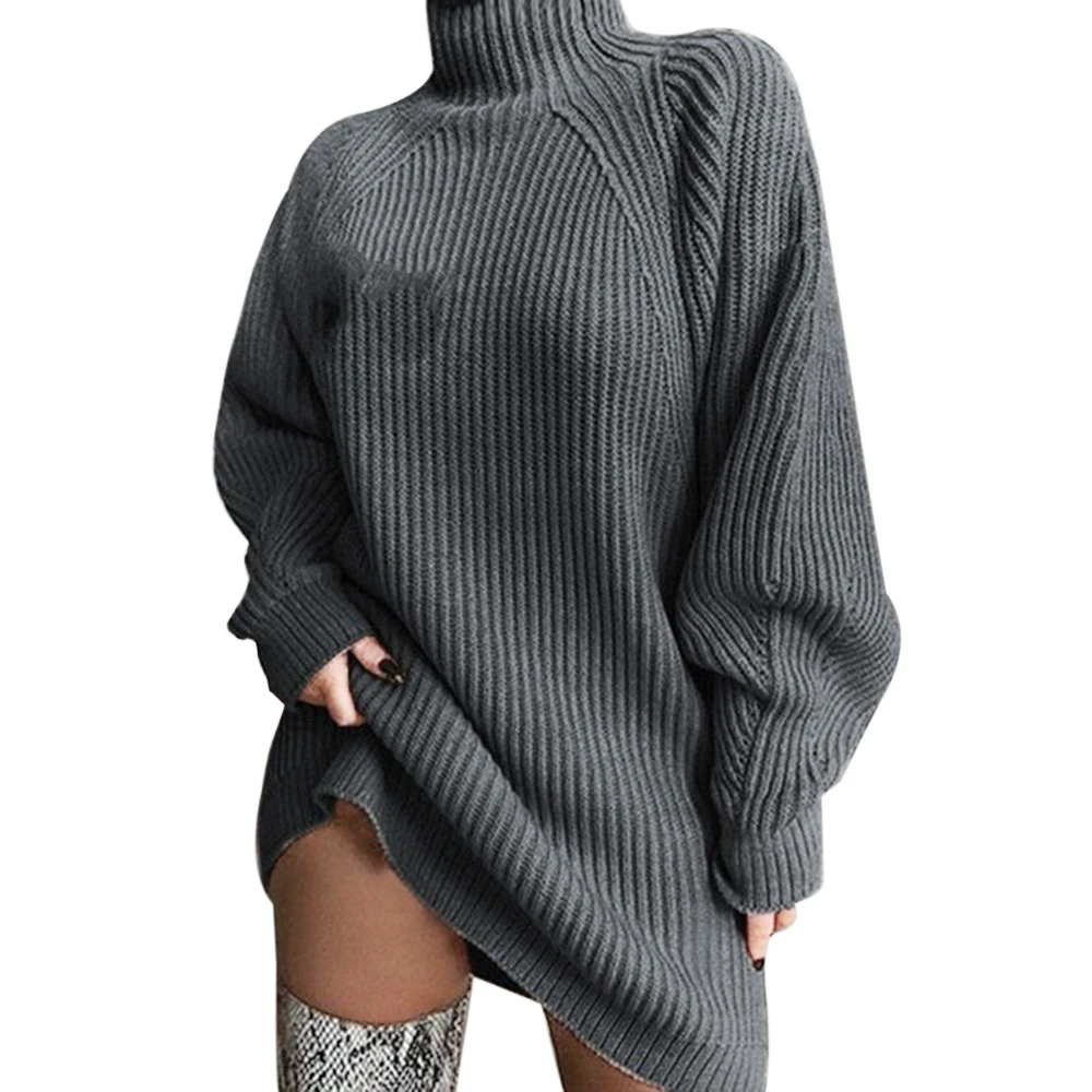LASPERAL повседневное негабаритное трикотажное платье свитер осень однотонное платье с длинным рукавом Vetsidos Pull Femme зимнее платье с высоким воротом - Цвет: Dark Gray