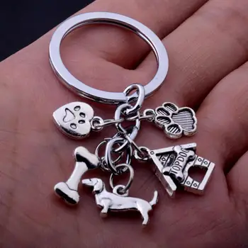 

12PC Dog Topdog Bone Keychains Lovely Footprint Charm Pendant Keyring Gift For Pet Lovers Dad Mom Friends Gift Jewelry Key Chain