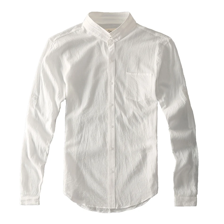 Zecmos хлопковые льняные мужские рубашки белый Grandad китайский воротник повседневные рубашки для мужчин сплошной Лен - Цвет: White 2
