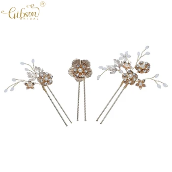 

New Design Boho Flower Centered Hair Clip Pins Gold Headpiece Wedding Jewelry Bridal Hair Pin Accessories