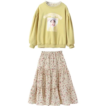 

2020 Autumn Teenage Girls Two Piece Set Baby Long Sleeve Sweatshirt Top and Skirts Suits Kids Clothing Girl Set Printing, #8932
