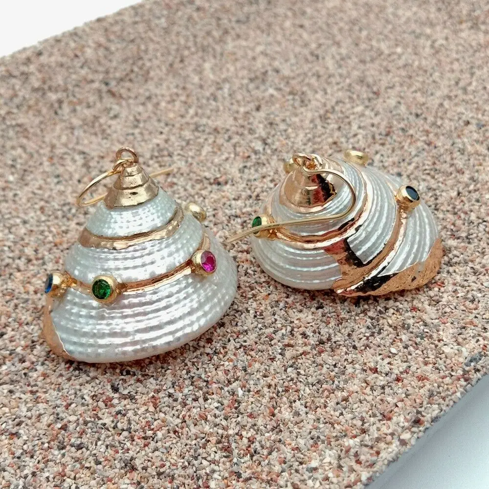Женская белая спиральная Морская раковина Cz pave Hook Серьги
