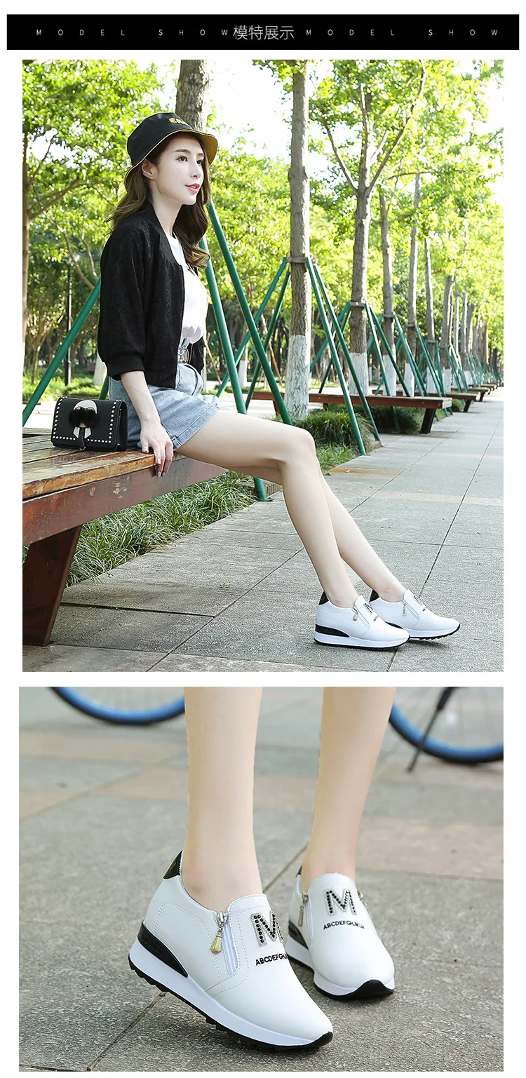 Белые туфли Для женщин на осень в Корейском стиле стопы покрытие скошенный каблук в виде буквы м; искусственным бриллиантом, Versitile модные Лифт Для женщин