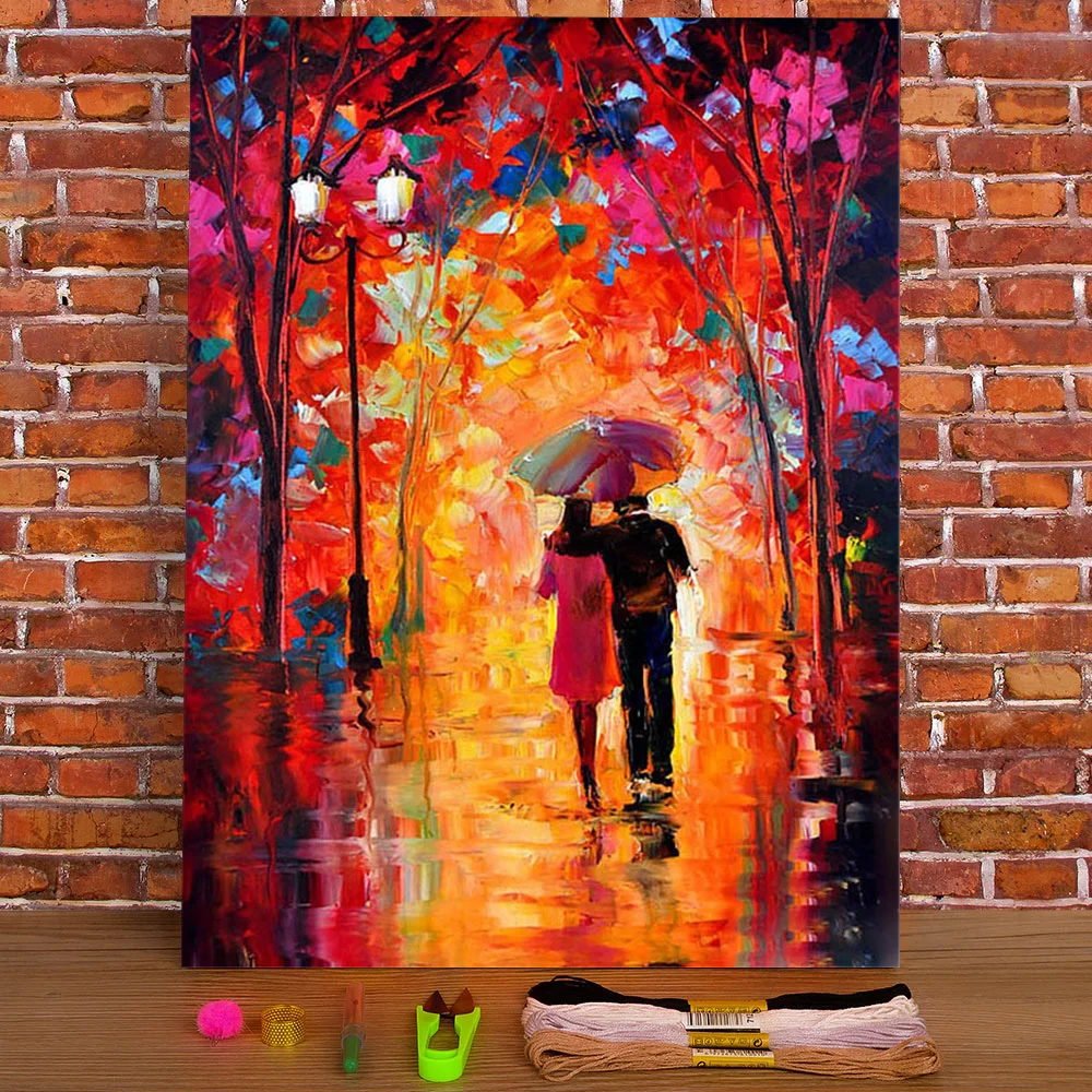 Woman Umbrella Printed Fabric 11CT Cross Stitch Embroidery Set DMC Threads Painting Knitting Craft Sewing Promotions Mulina | Дом и сад