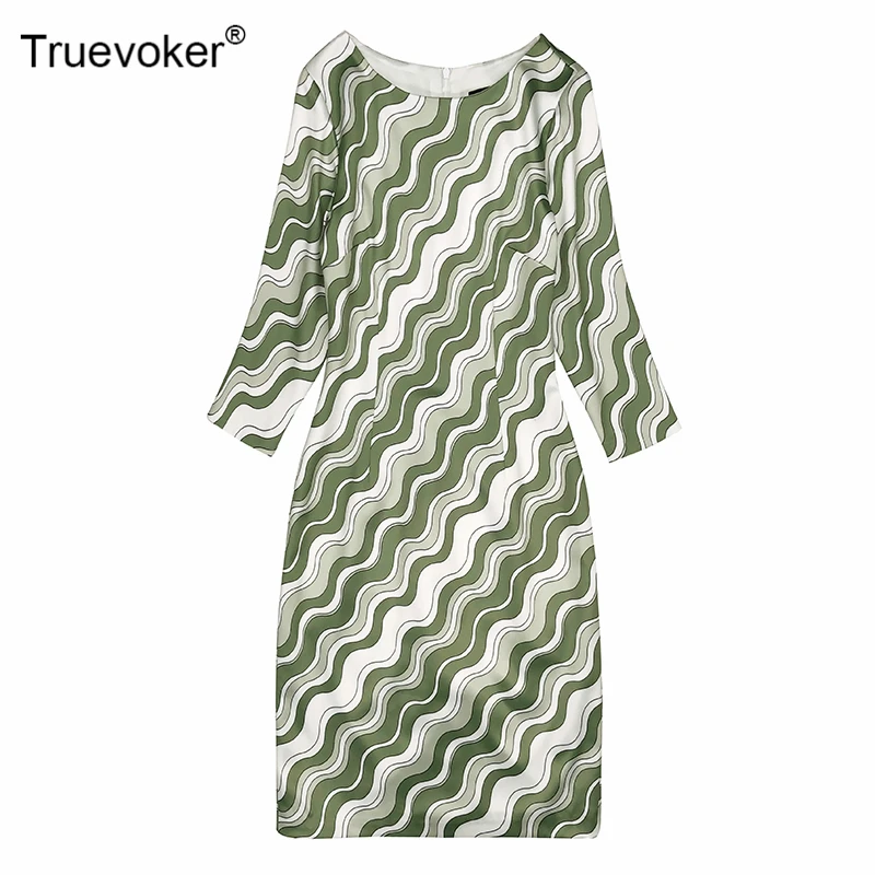 Truevoker дизайнерские подиумные платья женские осенние с рукавом до локтя элегантные с волнистым принтом размера плюс 2XL праздничные платья