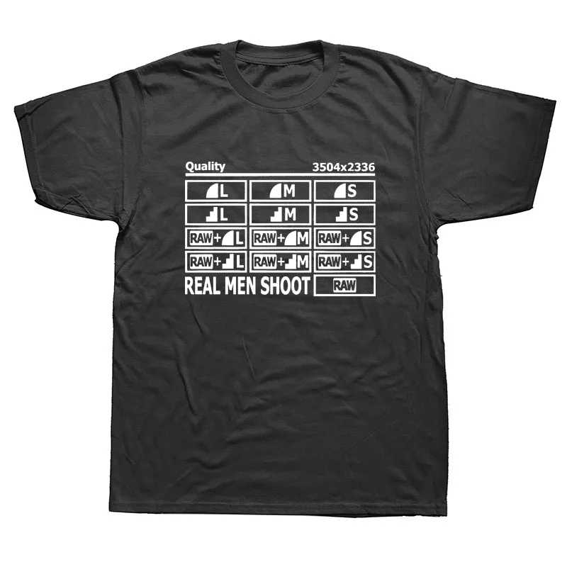 

New Funny REAL MEN SHOOT RAW PHOTOGRAPHY PHOTOGRAPHER CAMERA Humour Cotton Short Sleeve T Shirt Cotton Print Tee T-Shirt