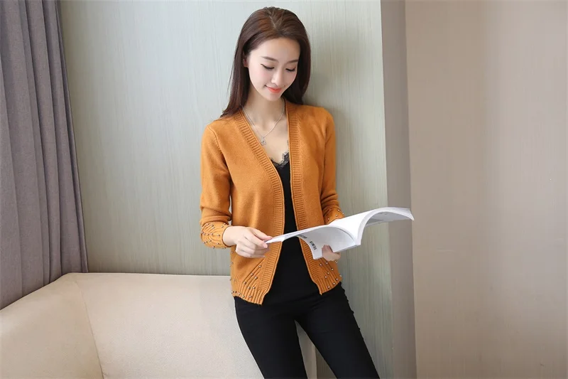 Ограниченная серия, хлопковый женский свитер, Blusas De Inverno Feminina, свитер, новые осенние платья, тонкий вязаный кардиган, расшитый бисером, Женское пальто