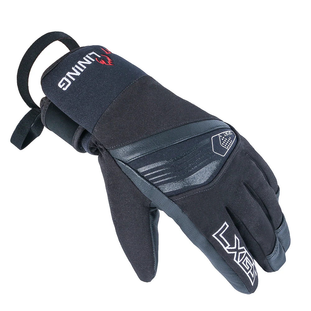 

Winter Black Ski Gloves Men 3M Thinsulate Lining Waterproof Snow Snowboard Gloves Thouchscreen Palm Pu Leather Motorcycle Gloves