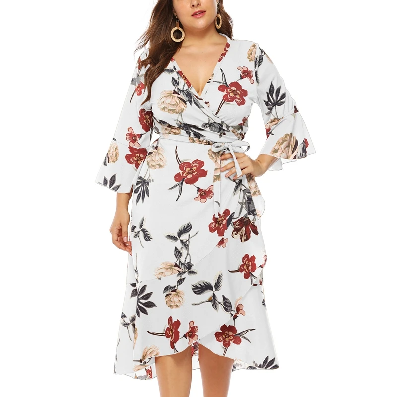Женское асимметричное платье 3XL 4XL 5XL 6XL 7XL обхват груди 132 см с V-образным вырезом