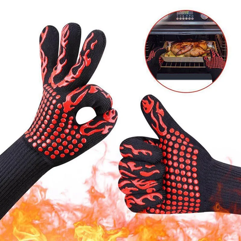 

1Pc High temperature Resistant 800 BBQ Fire Gloves Flame Retardant Non-slip Fireproof Grill Insulation Microwave Oven Gloves