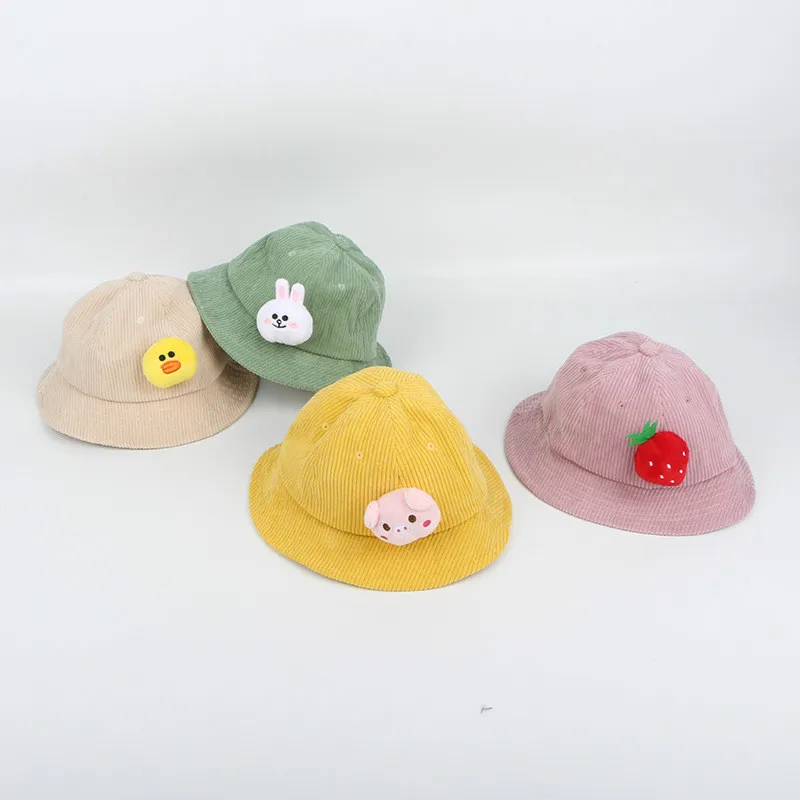 

2019 children's autumn and winter new hat cartoon bunny doll fisherman hat baby candy color corduroy basin cap