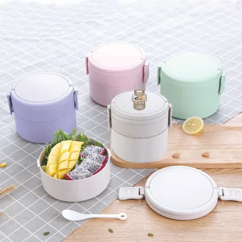 

Picnic Wheat Straw Lunch Box Portable Reusable Partition Lid Food Storage Container Work Home Travel Bento Box For Adult Kids