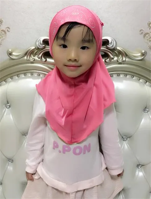 Kids Girls Lovely Muslim Hijab With Flowers Anti-UV Sun Protection Breathable One Piece Hijab Islamic Head Scarf Shawls Arabian Turban For 2 6 Years