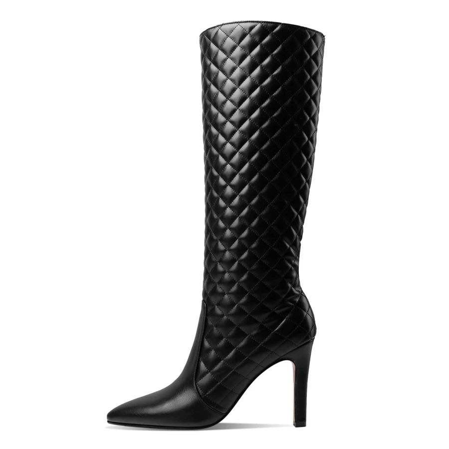 

2021 Autumn Winter Women Boots Pleated Fashion Knee High Boots Sexy Stilettos High Heel Slip On Long Boots Pointed Toe Shoes
