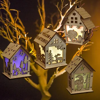 

Christmas LED Light Home Decoration Night Lamp Pendant Led Candles Prop Led Luminous Cabin Christmas Wooden House Glittery
