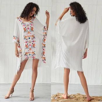 

European and American Dress Women's New Model Bohemian National Style Embroidered Beach Skirt Spot Dress
