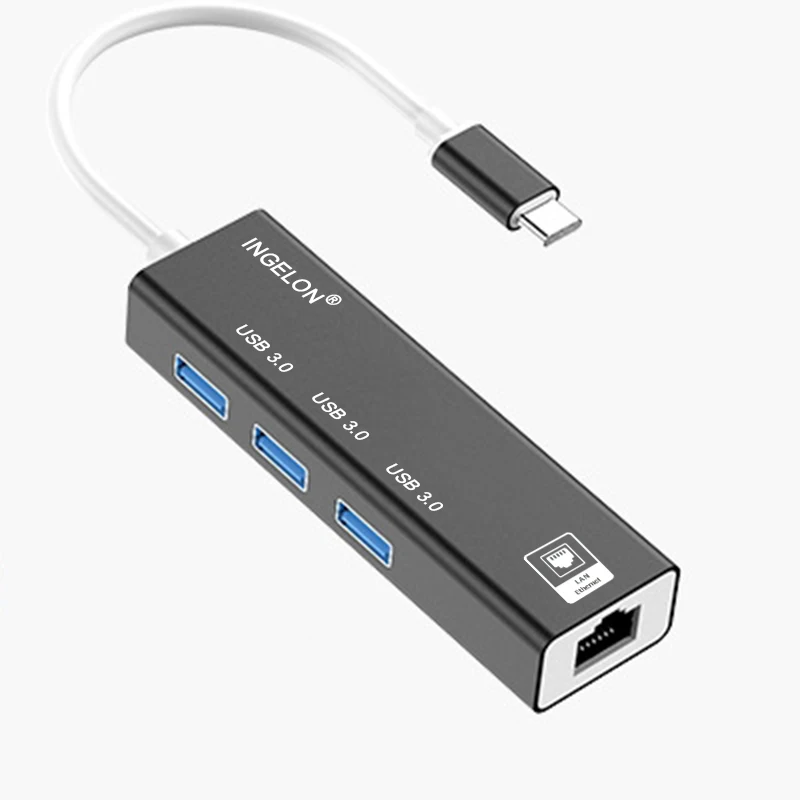 Black TC15 Ingelon концентратор usb Type C rj45 Мульти usb 3,0 1000 Мбит/с Ethernet адаптер разветвитель LAN 3 порта USB3.0 сетевой адаптер для ПК - Цвет: Black TC15