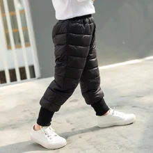 От 1 до 5 лет теплые зимние штаны для мальчиков и девочек Однотонные штаны с эластичной резинкой на талии уличные Утепленные зимние хлопковые пуховые брюки 4 цвета