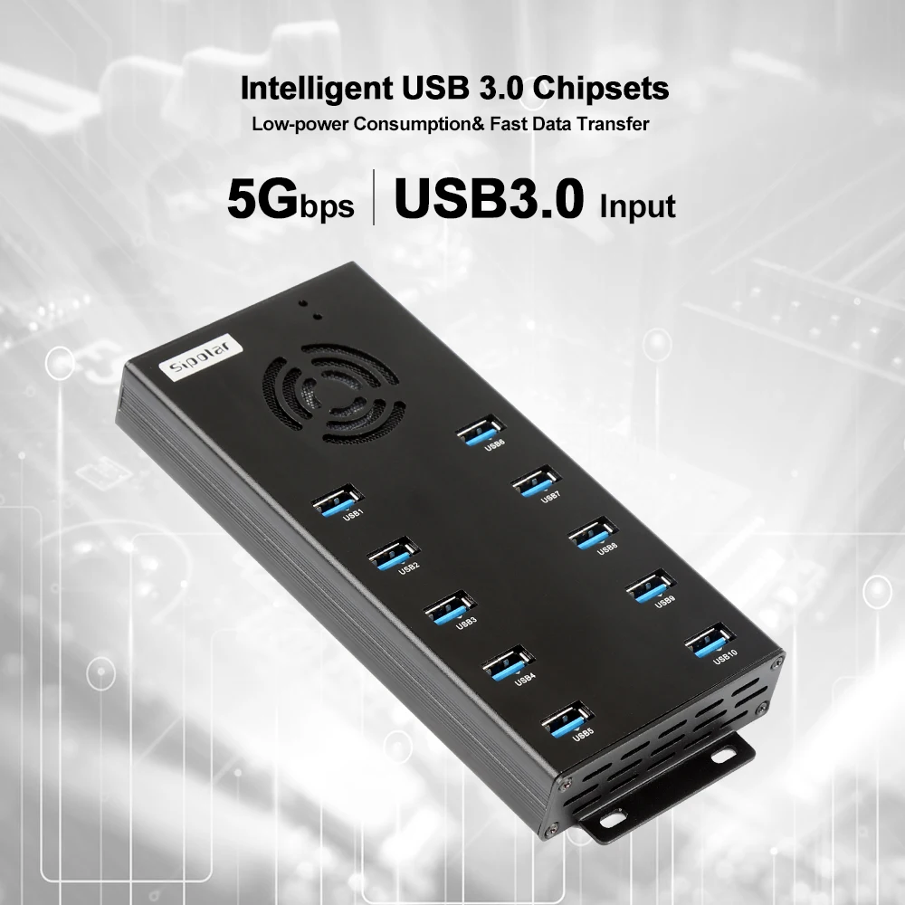 Sipolar 120W powered hub usb 3.0 10 ports charger hub 5Gbps supper speed with power adapter for iphone ipad tablets phone repair 5