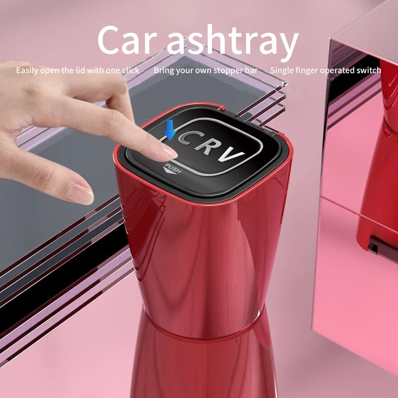 

For Honda CRV portable car ashtray with LED light, metal liner, outdoor ashtray, high-quality auto-open car ashtray with lid