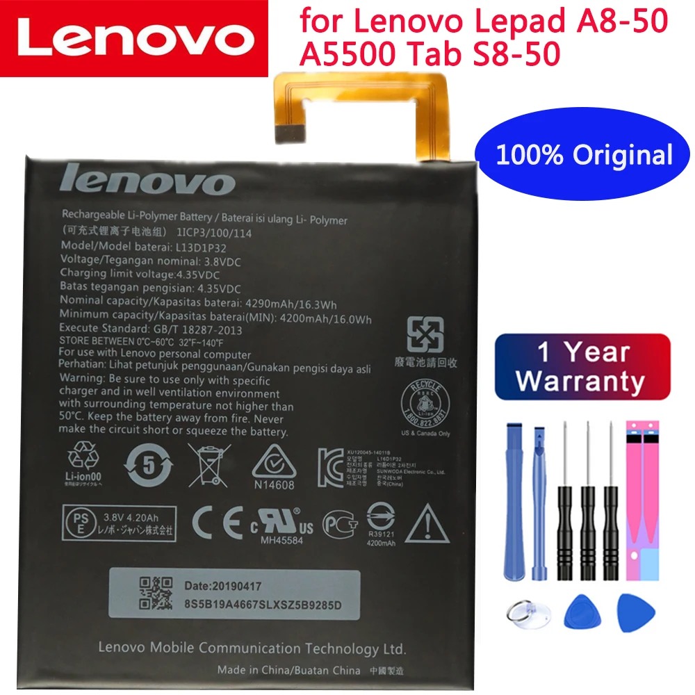 

100% original Lenovo battery 3.8V 4290mAh L13D1P32 for Lenovo Lepad A8-50 A5500 Tab S8-50 Battery
