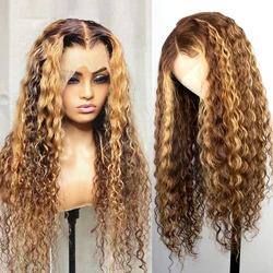 Curly Highlight Wig Human Hair Ombre Colored Brazilian Hair Deep Water Wave Hd Frontal Honey Blonde Bob Lace Front Wigs T Part