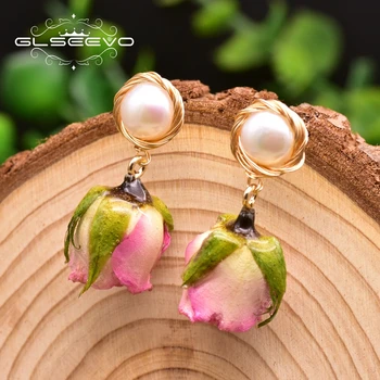 

GLSEEVO Natural Baroque Pearls Real Flower Drop Earrings For Women Lovers Anniversary Girls'Vintage Jewellery Orecchini GE0930A