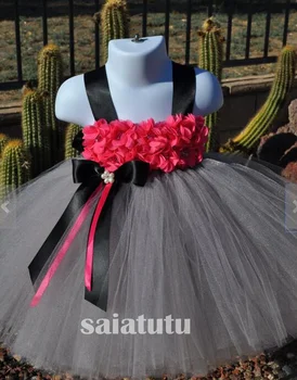 

Girls gray petal Princess Tutu Dress Inspired Kids princess girl Wedding TUTU Ball Gown Children Prom Birthday Party Dress