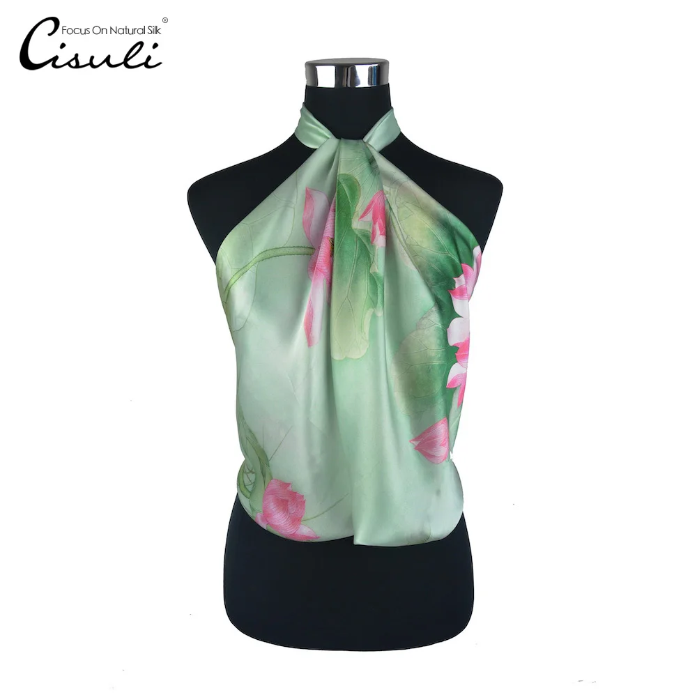  CISULI 100% Silk Satin Square Scarf 90cmX90cm Pure Silk Luxury Handkerchief Women Classic Desigual 